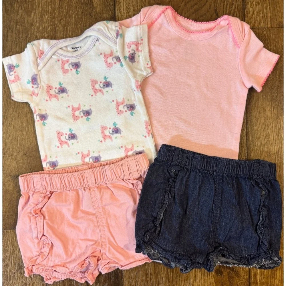 Baby Infant Girl Clothes 3/6 Months Bodysuits Summer Denim Shorts Bundle Outfits